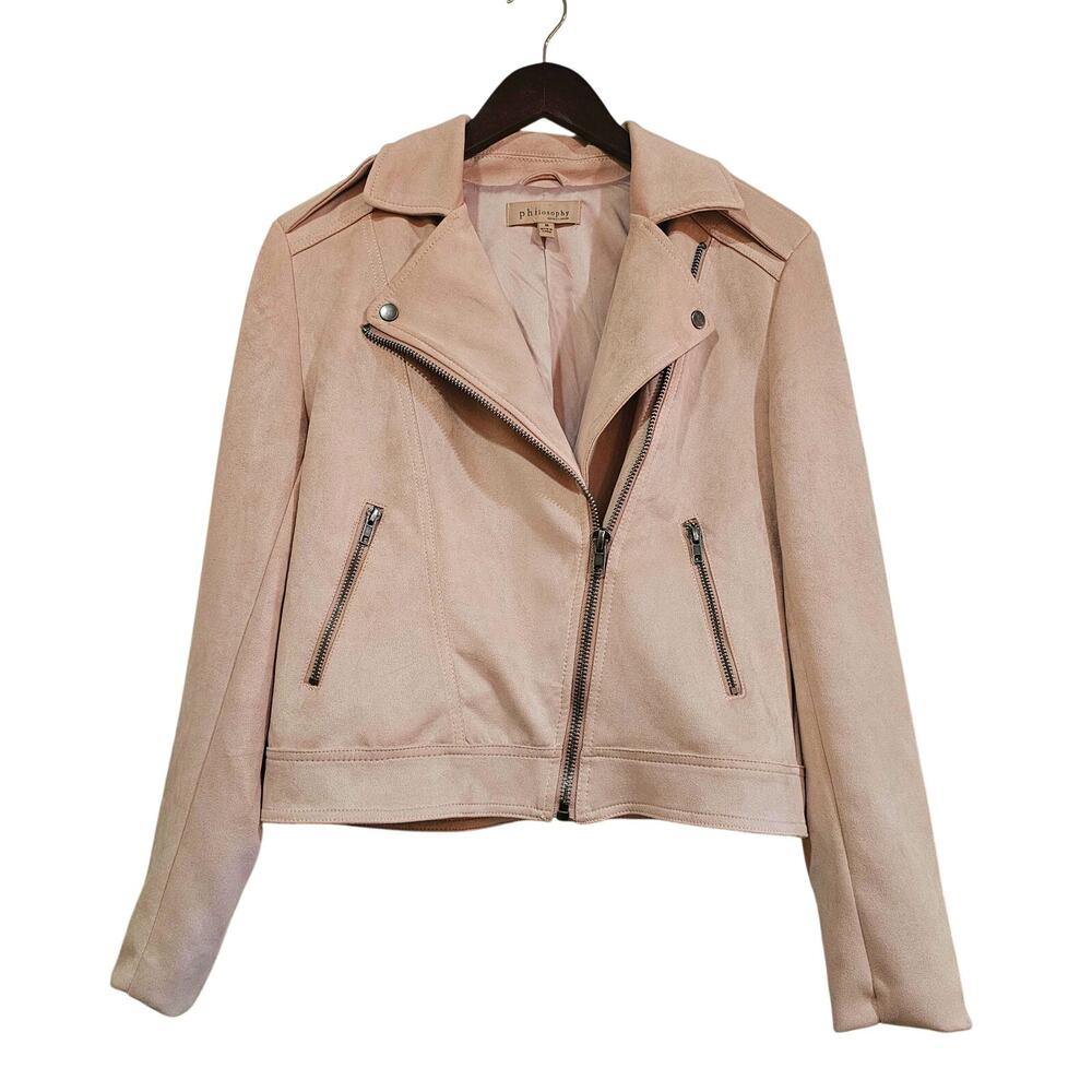 Philosophy Faux Leather Moto Jacket Blush Pink Size M - Picture 1 of 5